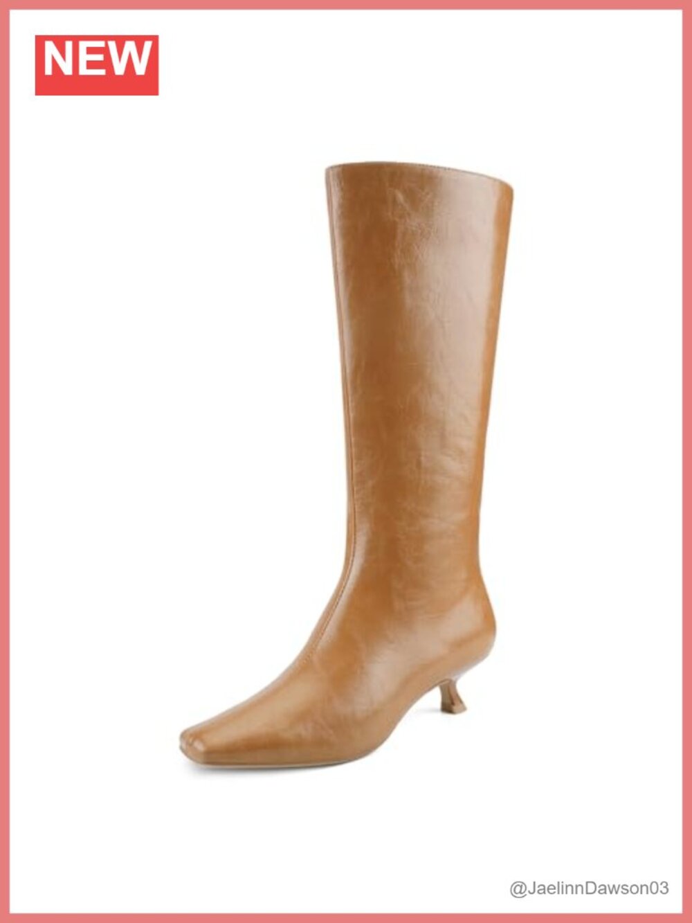 VOZTOLLS Women's Square Toe Kitten Heel Knee High Boots Faux Leather Side Zipper